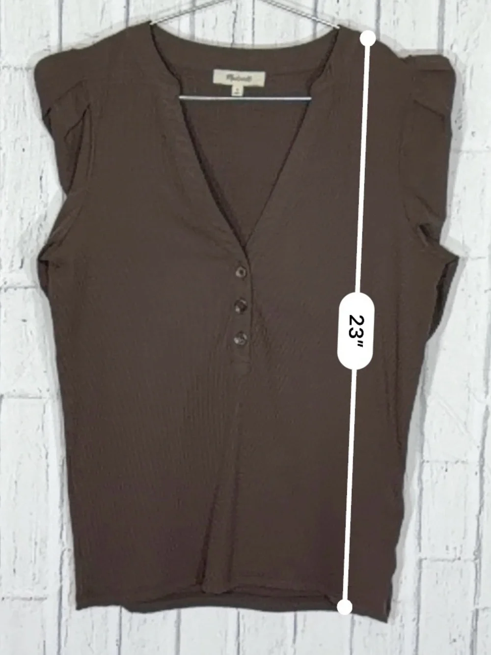 🤎 Madewell Mixed Media Puff Sleeve Henley Top Brown Size Medium